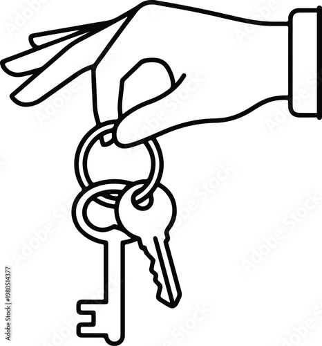 hand holding keys line art icon vector art illustration
