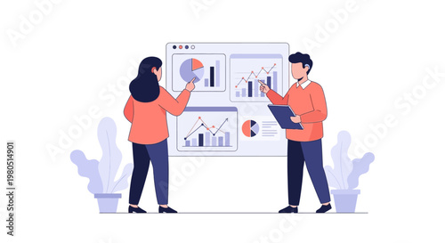 Two business professionals discuss global travel and sustainable aviation in front of a world map with an airplane.