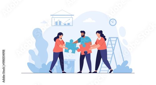 Two business professionals discuss global travel and sustainable aviation in front of a world map with an airplane.