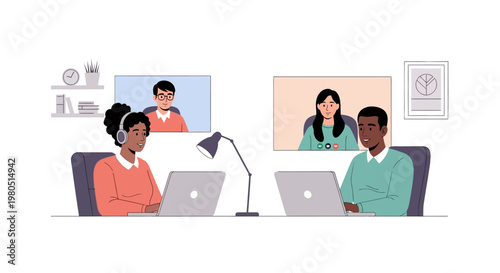 Two business professionals discuss global travel and sustainable aviation in front of a world map with an airplane.