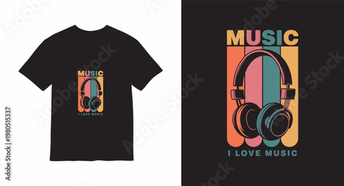 I love music retro vintage headphones t-shirt design illustration.