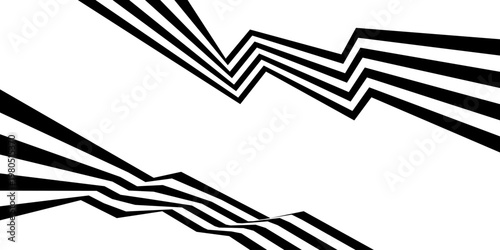 Perspective lines black stripes with 3d dimensional effect. Geometric vector abstract background