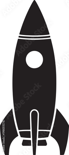 Black rocket ship icon, space shuttle symbol, vector illustration, launch vehicle graphic