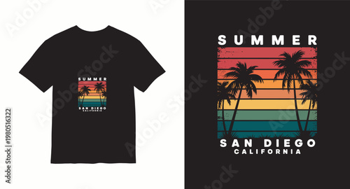 San diego california summer vintage t-shirt design with palm trees.