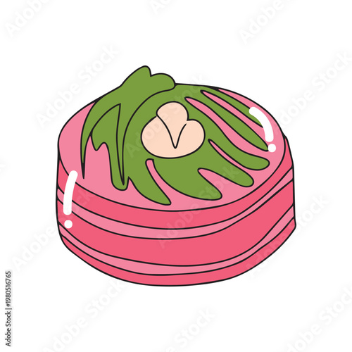 Black line strawberry cake with cream and chocolate on a plate