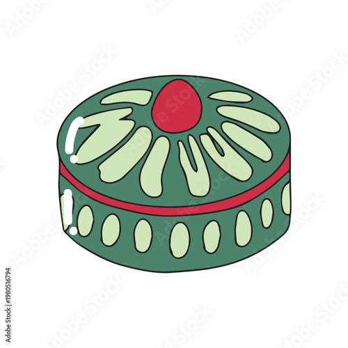 Black line strawberry cake with cream and chocolate on a plate