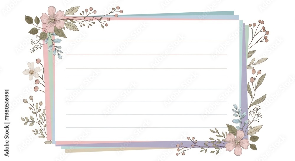 Fototapeta premium A blank notepad with a floral border on a white background