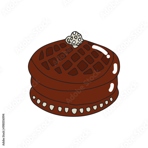 Chocolate Waffle Illustration with Cream