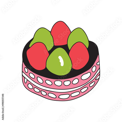 A delicious slice of strawberry cake with cream and chocolate on a plate, decorated with fresh berries, perfect for a sweet celebration dessert