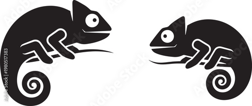 Black chameleon icons, chameleon silhouettes, animal graphics, reptile illustrations, vector graphics
