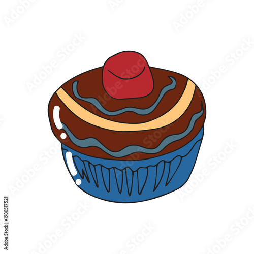 pink cupcake with cream icing and cherry on top for a sweet celebration