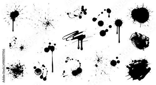 Splatters ink paint drop grunge texture set for backgrounds, street art, DIY labels, and creative design stickers