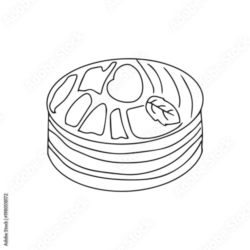 A detailed coloring page of a delicious Layering cakes