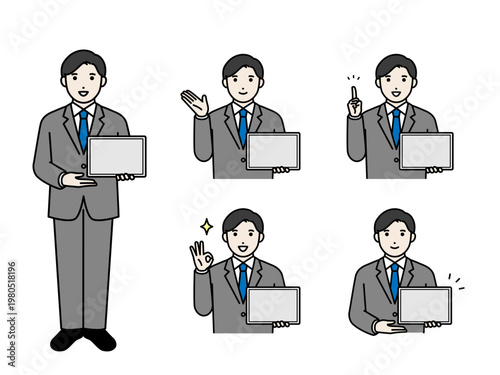 タブレットを見せながら説明している男性