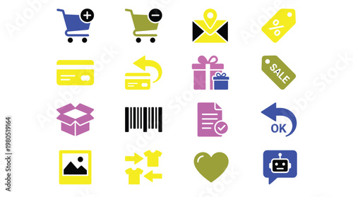 Collection of colorful ecommerce icons for online shopping and retail