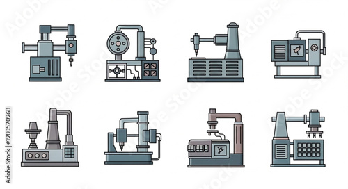 Set of industrial machines and robotic arms in a factory setting.