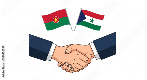 Handshake between two business partners with flags of cape verde and guinea bissau