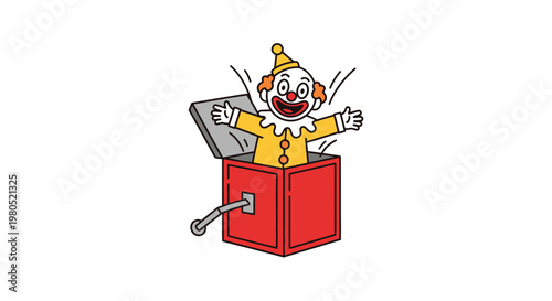 Colorful Jack in the Box Toy with Surprise Clown Vector Illustration Design Element