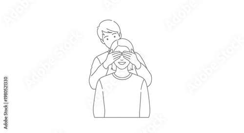 Playful Man Covering Eyes of a Woman for Surprise Gift or Game Vector Illustration