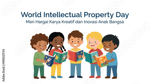 vector children celebrating "World Intellectual Property Day" 4