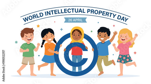 vector children celebrating "World Intellectual Property Day" 5