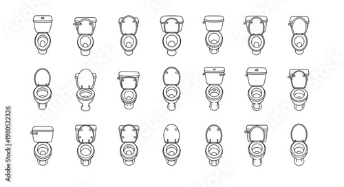 Collection of Toilet Icons Top View Vector Illustration.