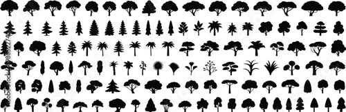 Collection of black tree silhouettes in various shapes and sizes  nature