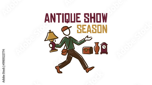 Antique Show Season Logo with Figure and Vintage Items
