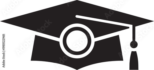 Black silhouette of a graduation cap with a tassel on a white background mortarboard silhouette