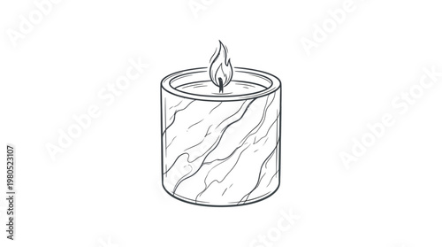Black and White Drawing of a Lit Scented Candle