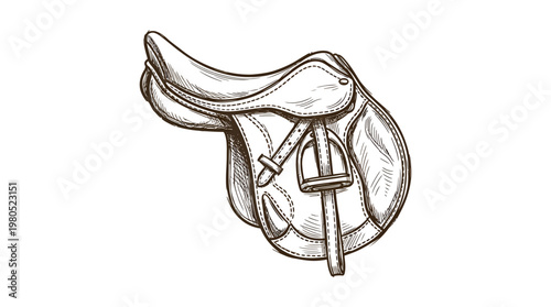 Detailed Sketch of a Classic English Horse Saddle