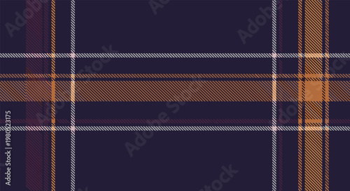 classic tartan or plaid pattern in deep navy blue and warm orange hues suitable for textile design and winter clothing backgrounds.