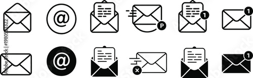 Email showing open and closed envelopes at symbols and notifications message communication