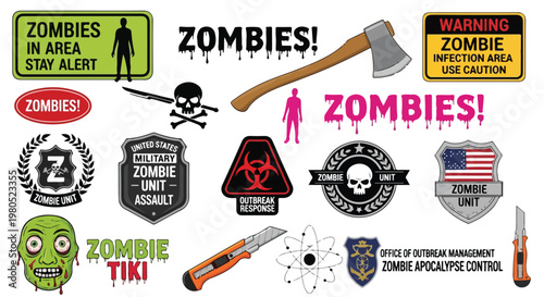 Vintage skeleton camper playing guitar by campfire, retro outdoor adventure badge with mountain landscape, camping scene with tent and forest