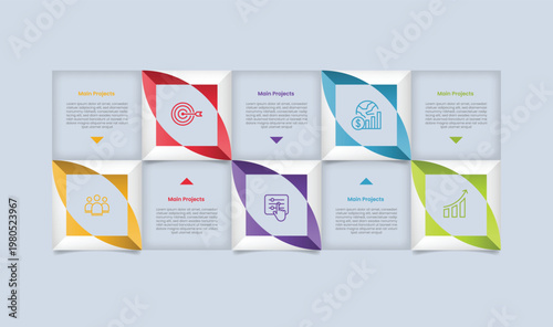 square base shape infographic with glossy gradient style with creative shape with sharp ellipse combination tilt with five segment information