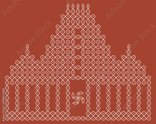 south Indian Traditional and Cultural pulli Kolam dots rangoli vector illustration background.