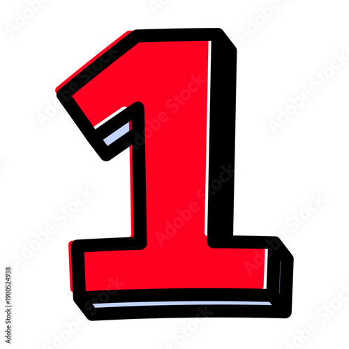 ポップな数字の「1」単体素材。黒太フチと赤文字のアメコミ風フォント。セール・価格用。