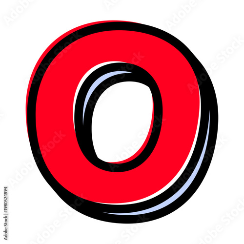 ポップな数字の「0」単体素材。黒太フチと赤文字のアメコミ風フォント。セール・価格用。