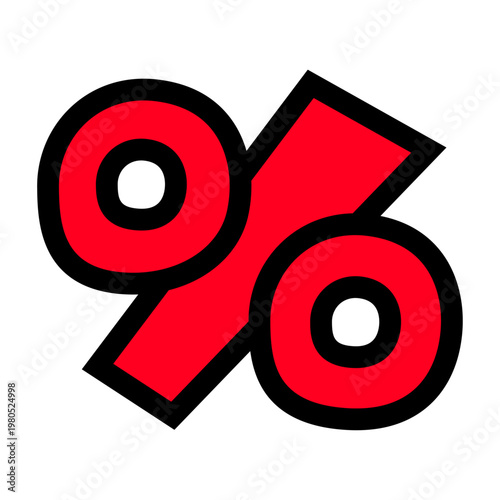 パーセント記号「％」の文字パーツ。黒太フチと赤文字のポップなアイコン。セール・達成率・統計用。