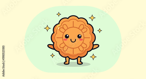 Adorable anthropomorphic cookie character with smiling face.