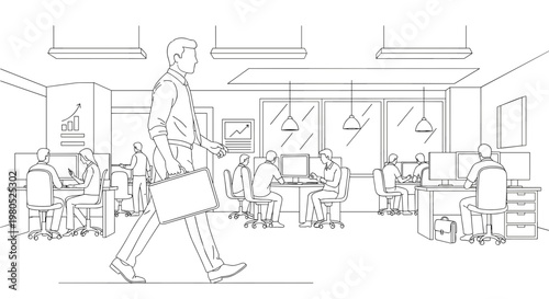 Businessman Walking Through Office.