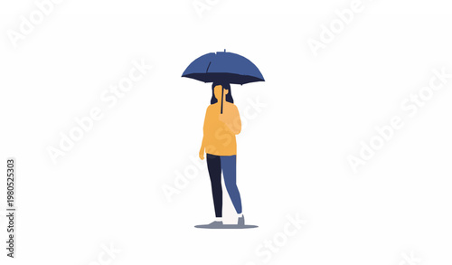 Woman standing under umbrella in rainy day flat vector illustration weather lifestyle concept