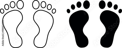 Footprints Icon Set Vector Black and White Human Foot Step Outline Silhouette