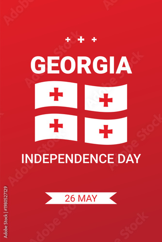 Georgia Independence Day poster with national flag icon and bold typography. Patriotic holiday design for 26 May celebration in flat vertical style. Vector illustration