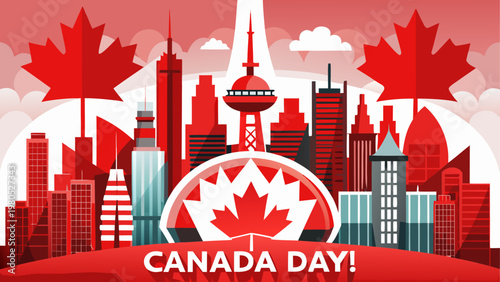 Colorful maple leaf emblem celebrating canada day with festive design
