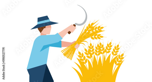 Man harvesting wheat crop.