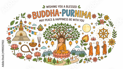 Buddha Purnima Celebration Illustration