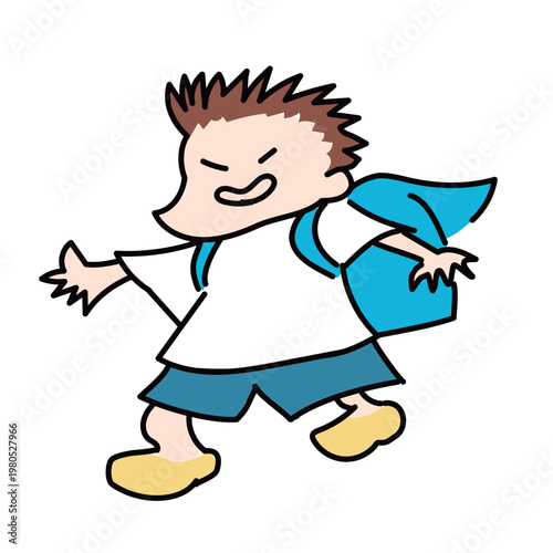 ランドセル開けっ放しで登校するいたずらっこの小学生