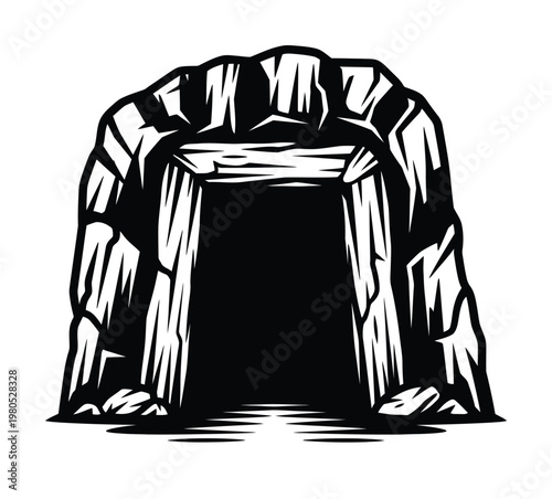 Vector of a mysterious stone entrance to a dark cave