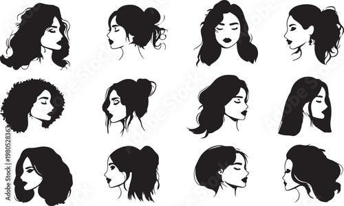 Set of women face vector illustration avatar collection with different hairstyles fashion beauty profile icons